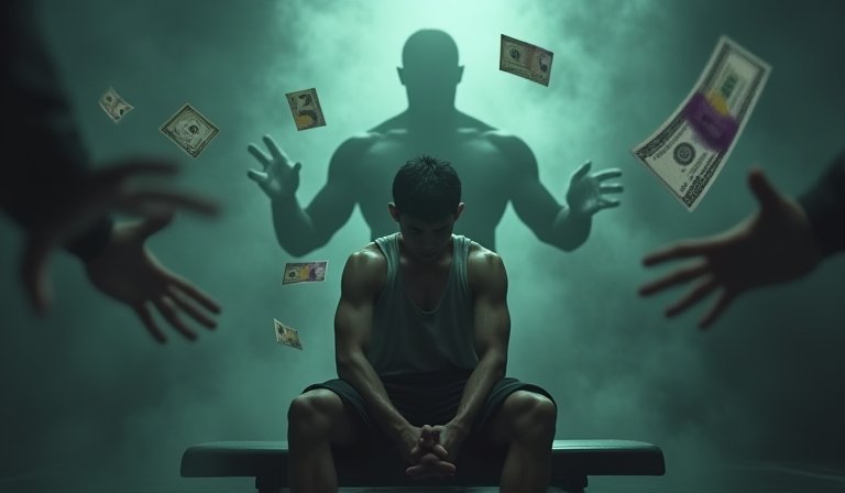 健身教練向神色焦慮的青年展示報告並進行洗腦式推銷