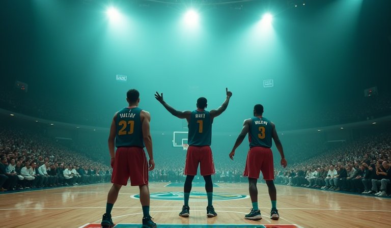 活塞隊員於場中相擁慶祝，擊敗勇士並奪得季後賽門票。