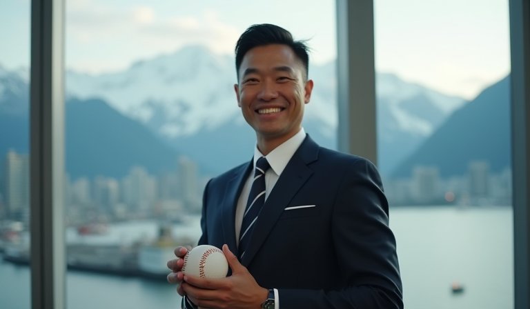 溫哥華市中心現代化職業棒球場與城市天際線景觀。