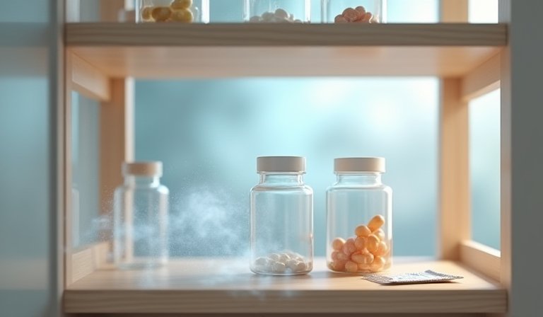民眾將剛開封保健食品瓶內的乾燥劑與棉花取出。
