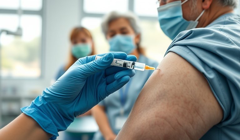 醫護人員為高齡長者施打新冠疫苗加強劑以提升防護力