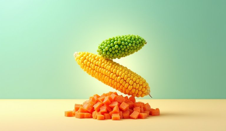 鮮豔的青豆、玉米粒與紅蘿蔔丁，展現豐富的抗發炎營養。
