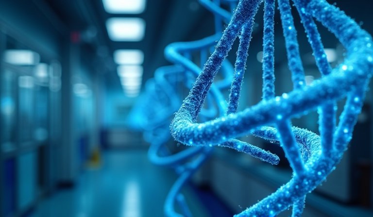 專業醫師操作數位面板分析基因序列與乳房攝影影像。