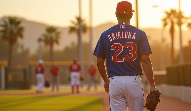 鈴木誠也右膝穿戴護具，在小熊隊春訓基地緩步行走。