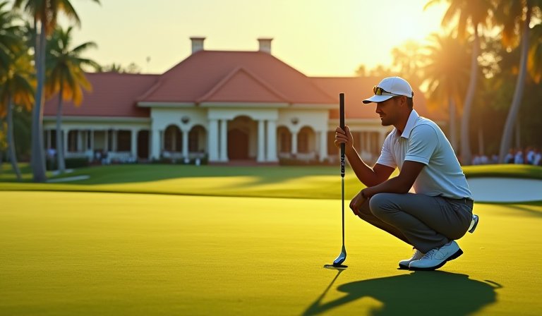 職業球員在印度公開賽球道揮桿，展現精準的控球能力。