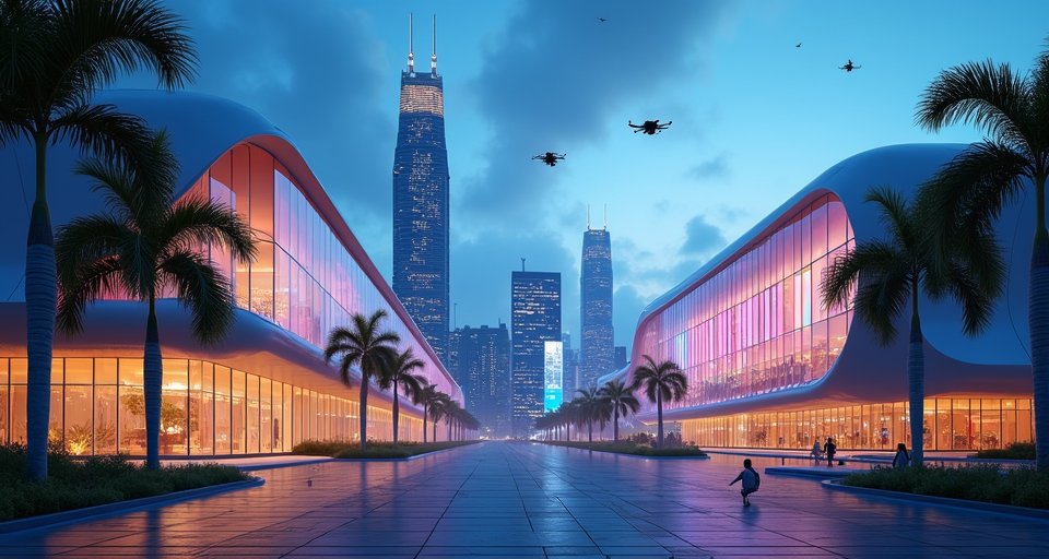 智慧永續館內六公尺高城市能源塔與即時數據視覺化牆