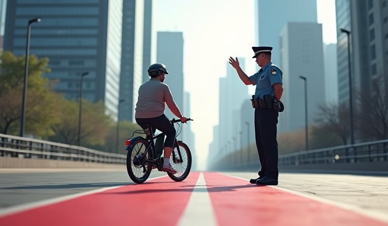 深圳交警在限行路段攔查違規進入的電動自行車。