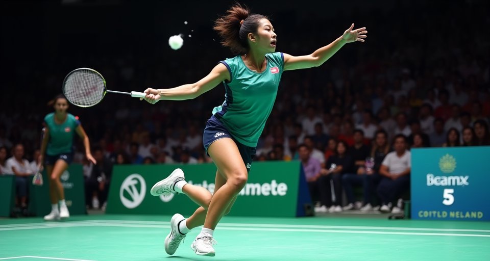 安洗瑩在全英羽球賽專注揮拍，達成跨季三十五連勝。