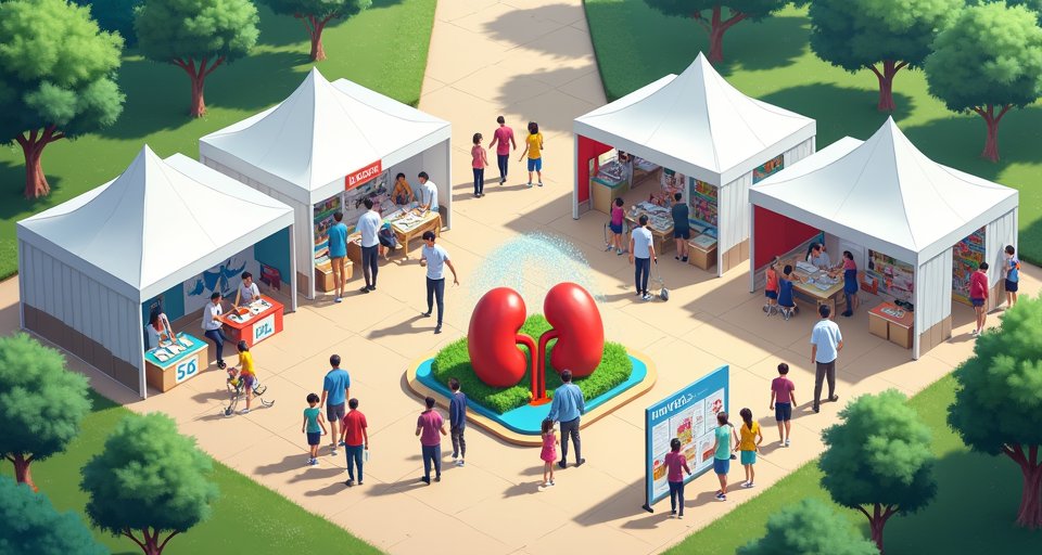 醫護團隊與民眾在園遊會進行擲骰子有獎徵答互動