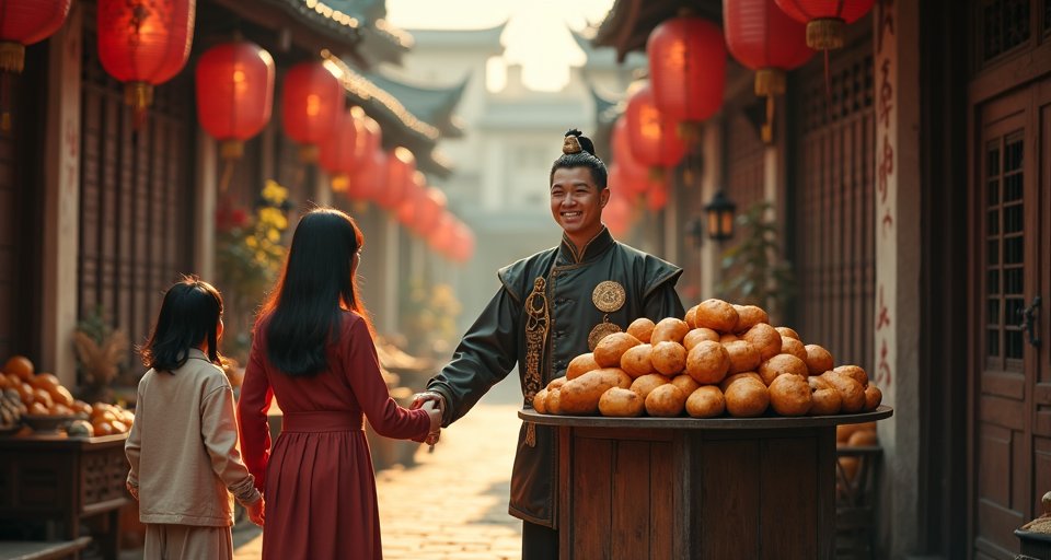 紀州庵巷弄的地瓜義賣活動，民眾於攤位前熱烈選購。