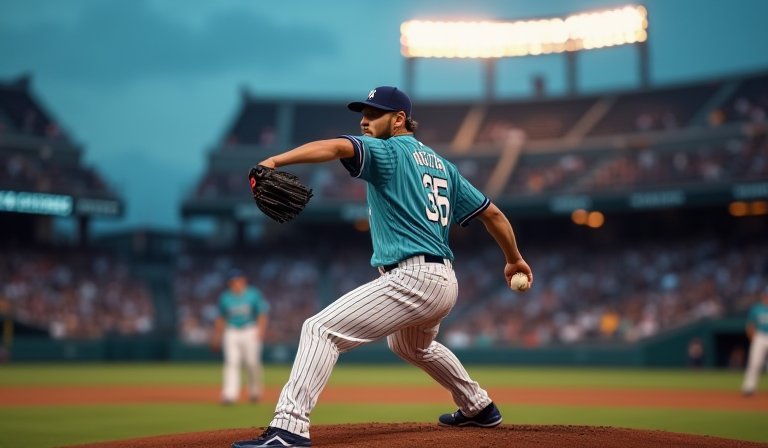 洋基先發投手弗里德於投手丘投球，展現強大控球壓制力。