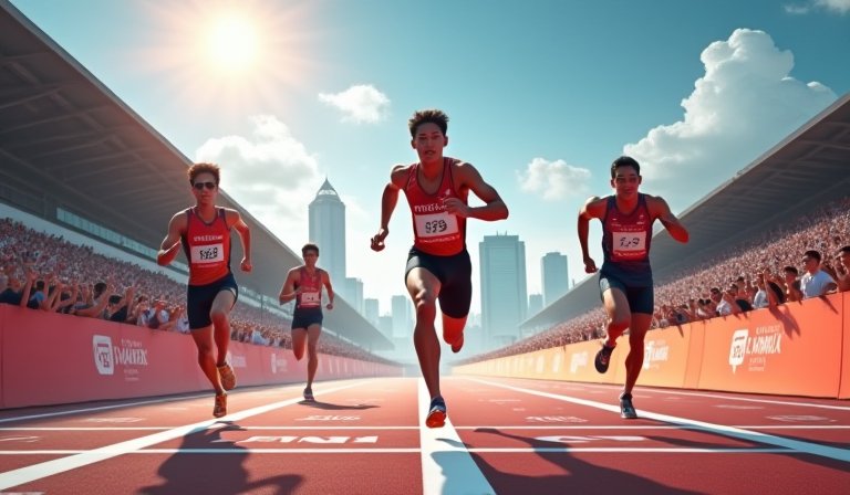 亞洲青年三項鐵人錦標賽選手於賽道上奮力奔跑。