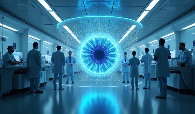 醫師操作智慧醫療系統分析眼部影像與診斷數據