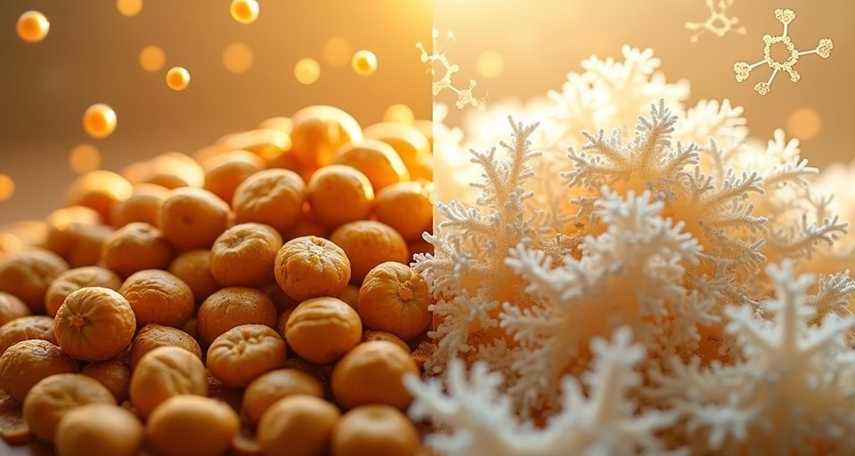 顯微鏡下天貝根黴菌分解大豆蛋白質的發酵科學過程