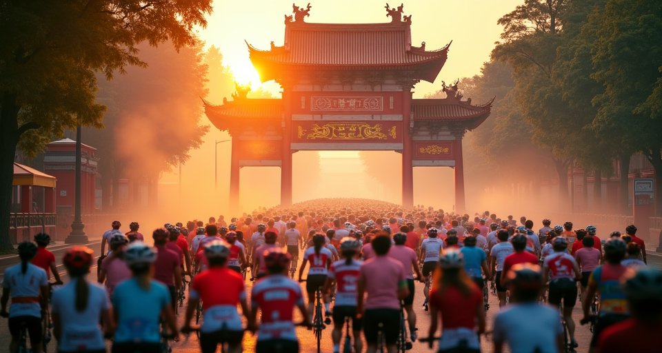 車友們成群結隊騎乘在彰化濱海路段，展開宮廟串聯的祈福之旅。