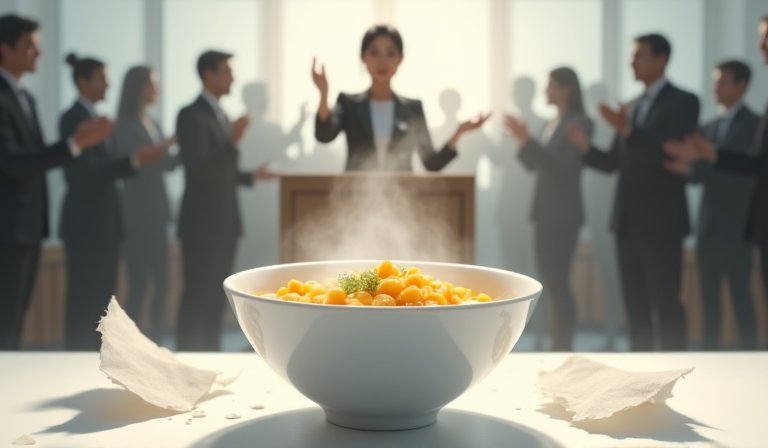 淋上濃稠醬料與大量三色豆的玉米濃湯口味生乳捲。