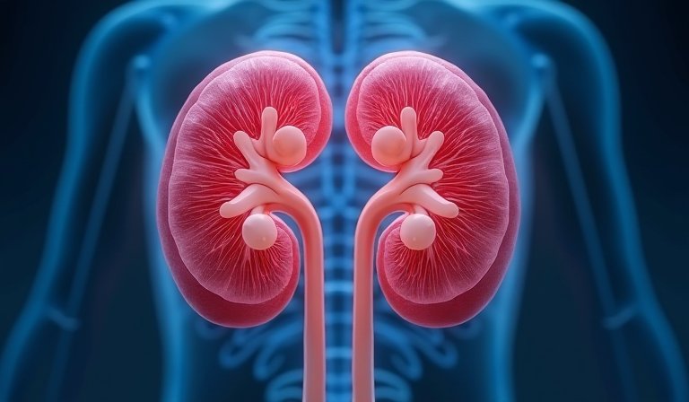 醫師正在向中年民眾解說健檢報告中的三高與腎功能指標。