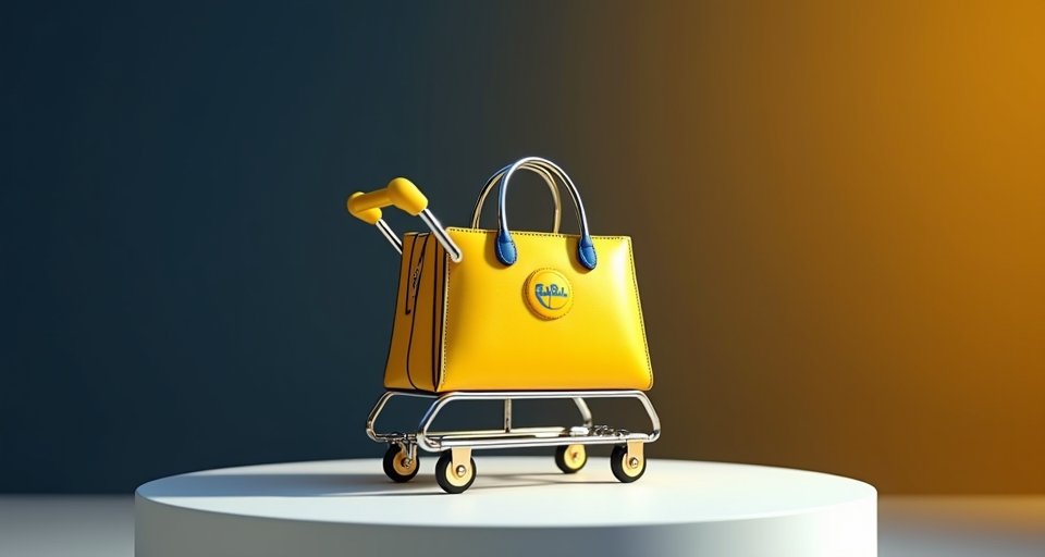 Lidl購物車造型時尚手提包，金屬網格搭配藍黃把手