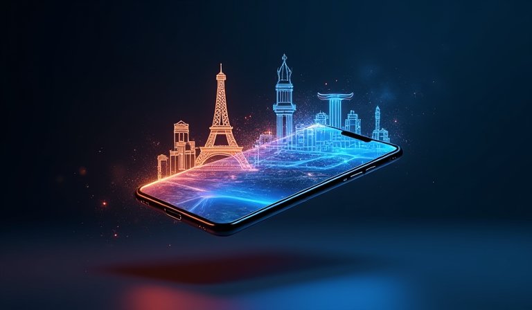 iPhone 螢幕呈現 iOS 介面，顯示中文 AI 智慧助理與翻譯功能。