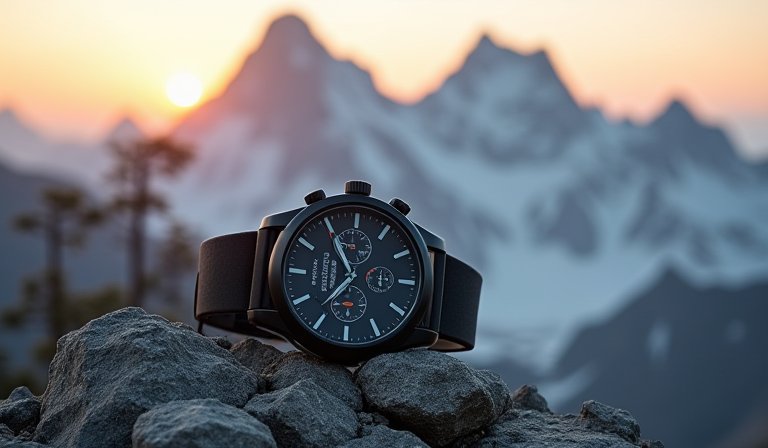 PRO TREK 聯名腕錶展示黑色霧面錶盤與三角形圖騰。