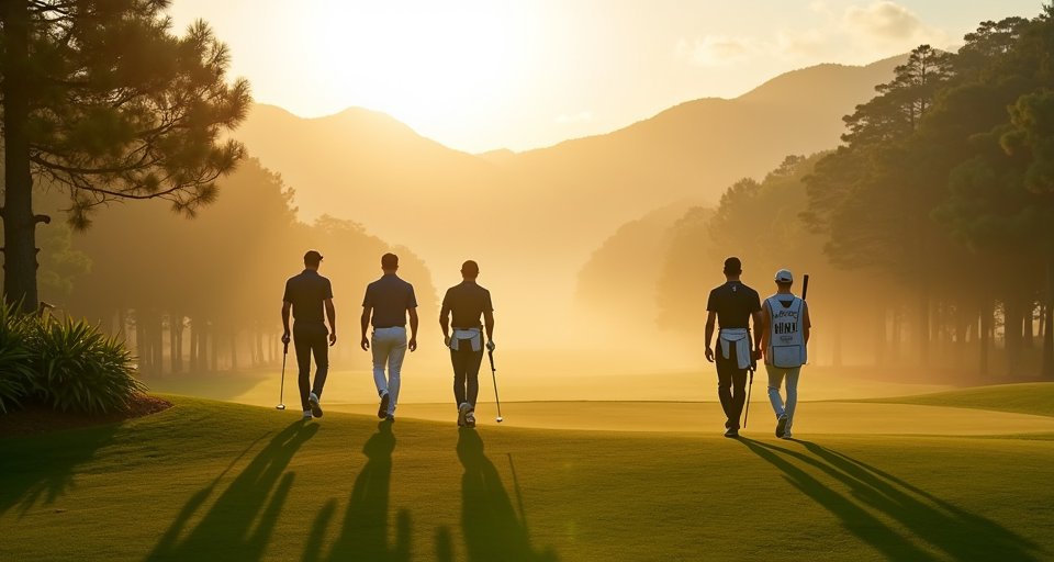 職業球星在粉嶺高爾夫球場揮桿，展現國際賽事盛況。