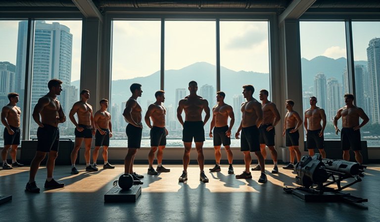 參賽者在選拔賽中奮力推動負重雪橇，展現核心爆發力。