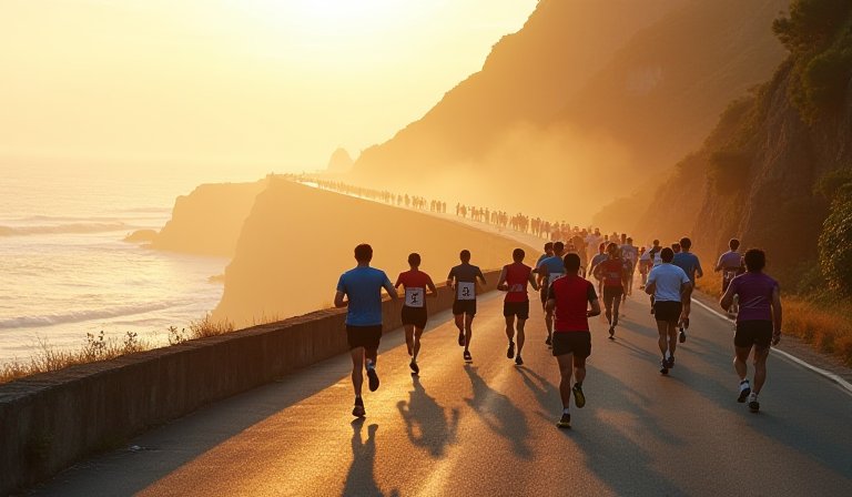 萬金石馬拉松跑者與視障配速員在北海岸賽道並肩奔跑