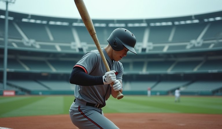 李政厚身穿舊金山巨人隊球衣站立場邊，神情顯得凝重。