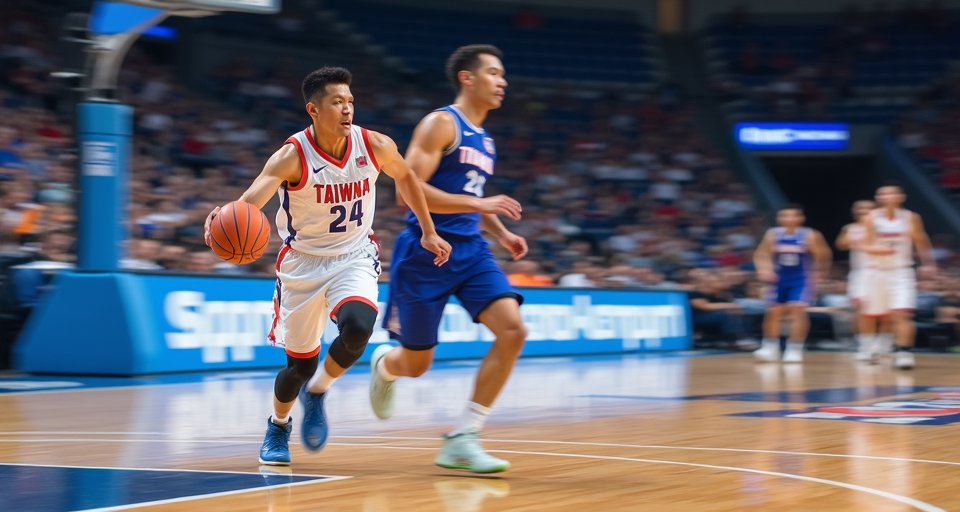 中華男籃球員在球場奮力運球，展現積極備戰亞運的鬥志。