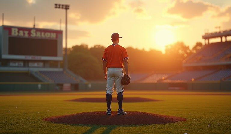 穿著太空人球衣的日籍投手獨坐長凳，神情顯露面臨文化衝擊的疲態。