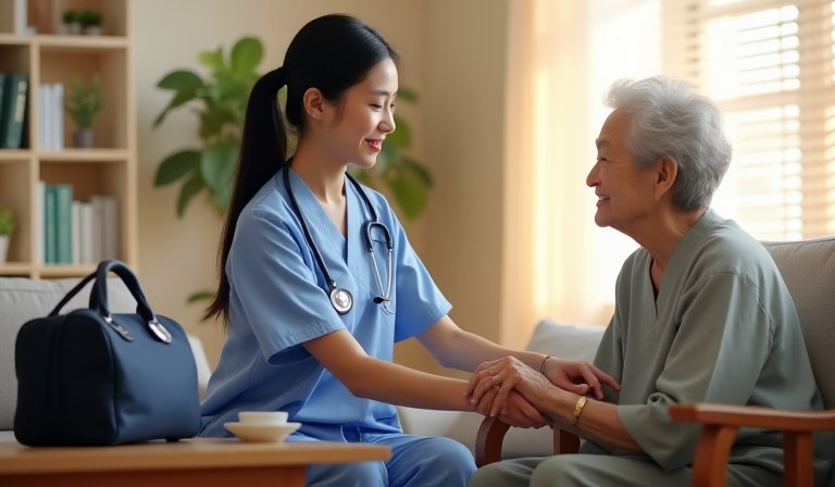 醫師到府居家訪視高齡長者，提供專業診療與衛教諮詢。