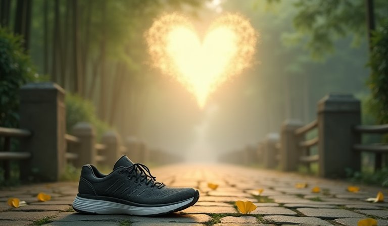 一名中年跑者在運動途中因胸悶不適而痛苦扶牆。