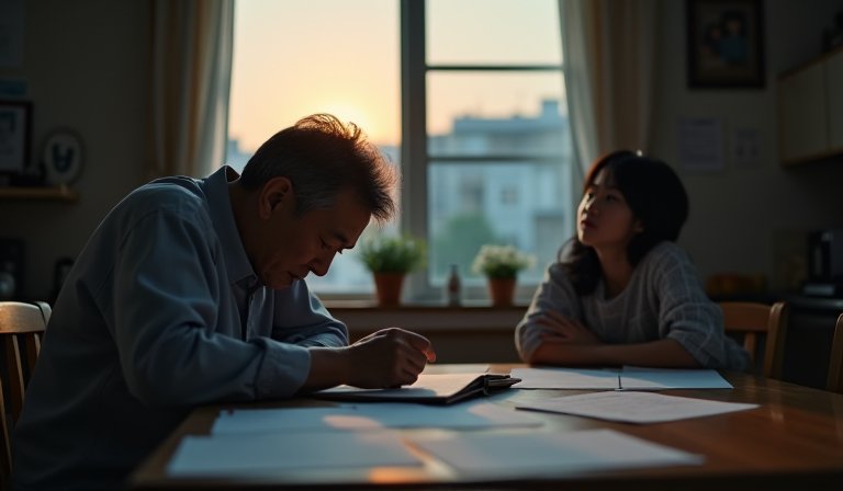 年長男性在餐敘後主動掏錢買單，試圖維持職場尊嚴。