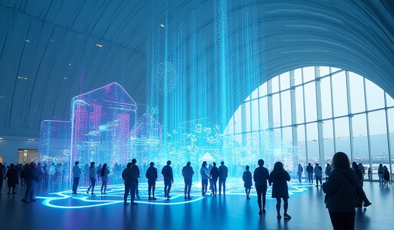 民眾在高雄智慧城市展操作螢幕體驗AI交通分析系統。