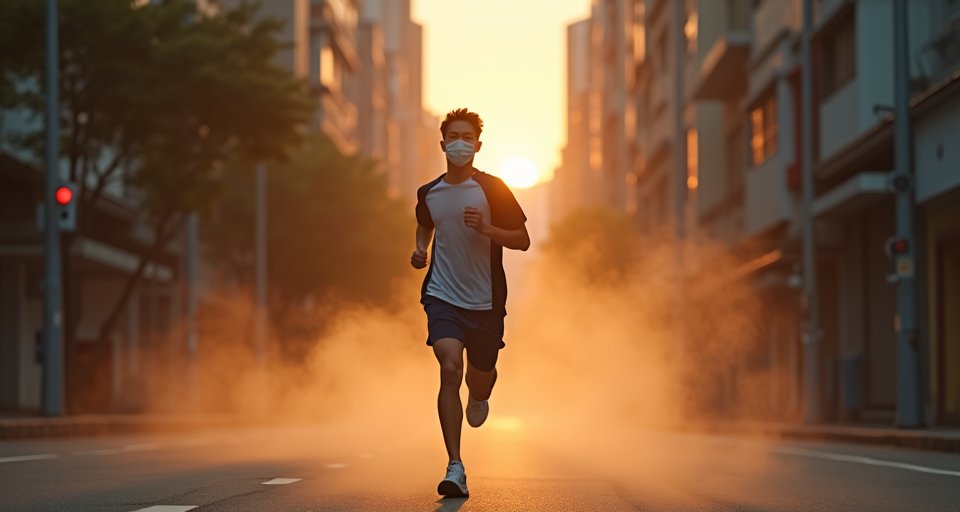 陳柏延穿梭在城市公路，與眾多跑者共同挑戰馬拉松