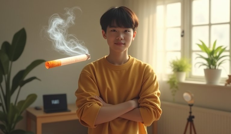 青少年對著手機鏡頭自信錄影，傳遞拒絕菸品的創意理念。