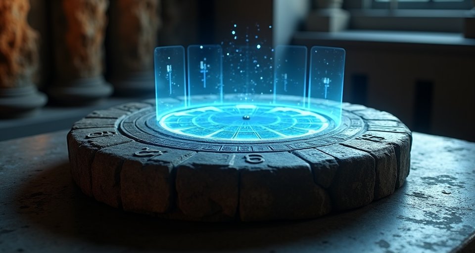 考古專家正透過儀器檢視古羅馬石盤上對稱的遊戲刻痕。