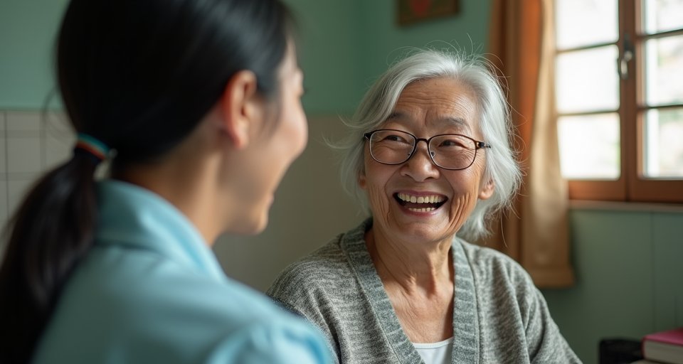 苗栗縣高齡長者面帶微笑，受惠於健保費全額補助政策。