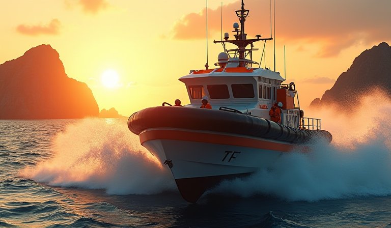 旗艦級救生船配備軍規導航系統，在海面展現破浪性能。