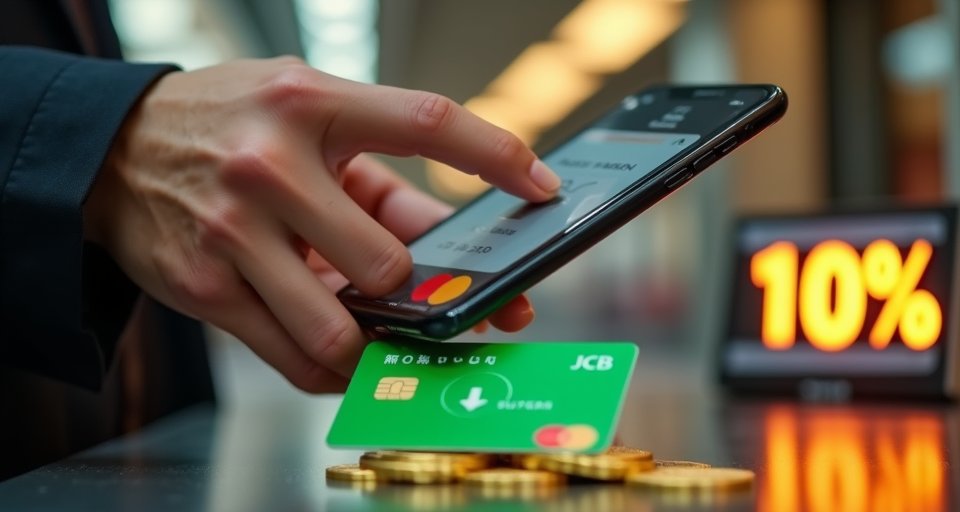 手機畫面顯示以 Apple Pay 綁定 JCB 信用卡為 Suica 加值。