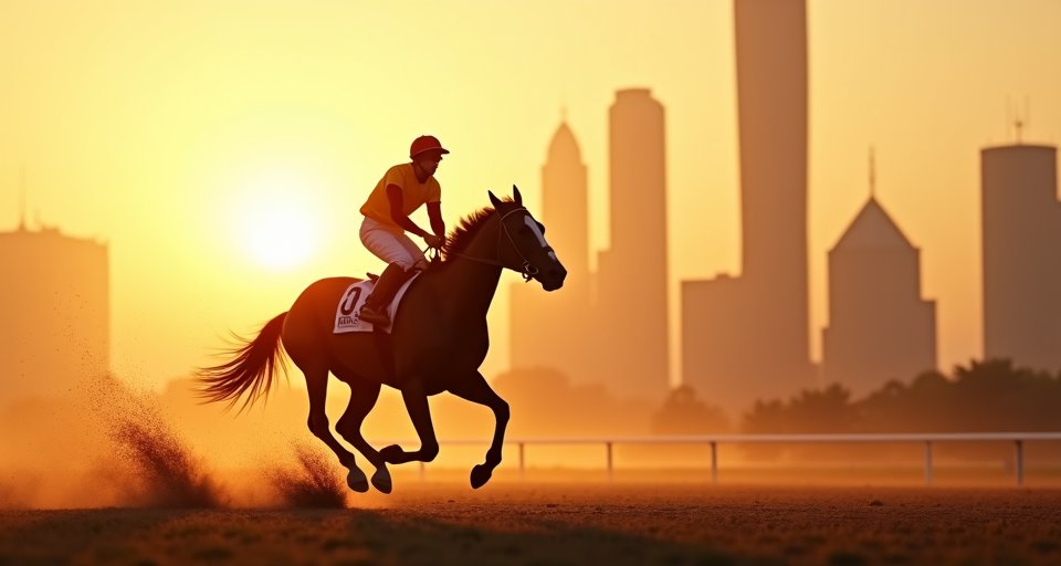 廣州從化馬場現代化賽道與群山環繞的訓練設施。