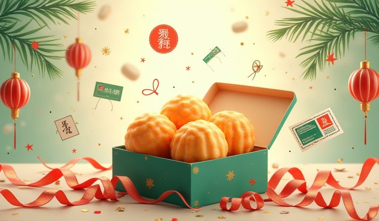 郵政130週年義美小泡芙禮盒，融入經典郵筒與郵務車。