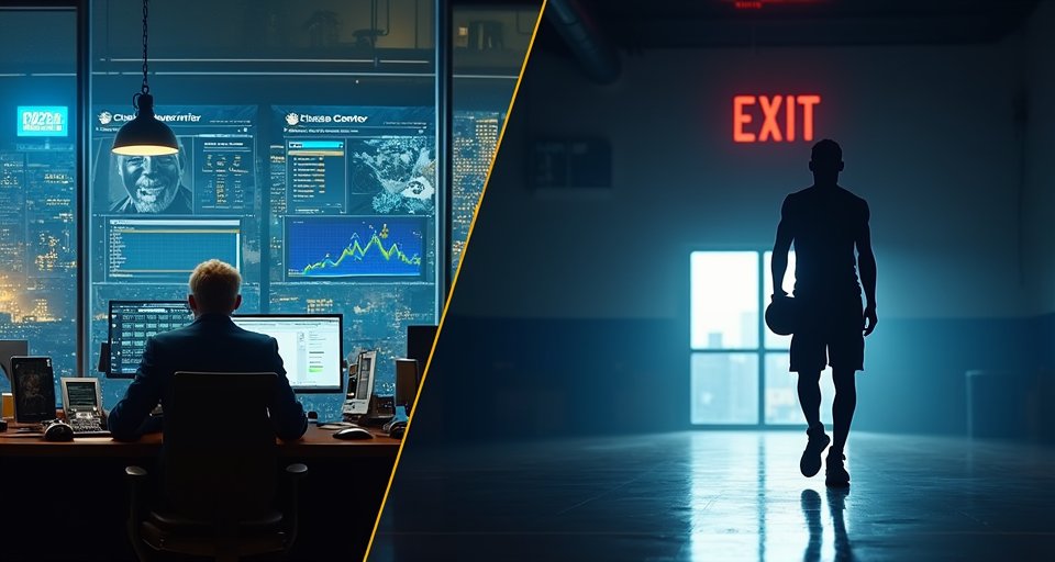 庫明加身穿亞特蘭大老鷹隊球衣，在賽場上運球切入。