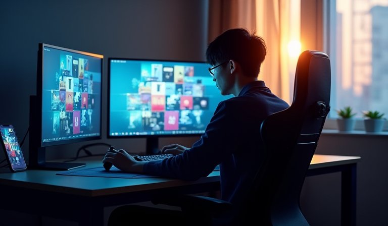 玩家在電腦前操作 Epic 商店介面，領取限時免費遊戲。