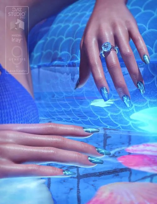 Shimmering Pool Nails for Genesis 9new 