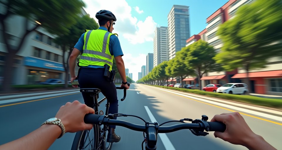 一名男子在高雄巷弄內騎單車，因重心不穩遭警攔查。