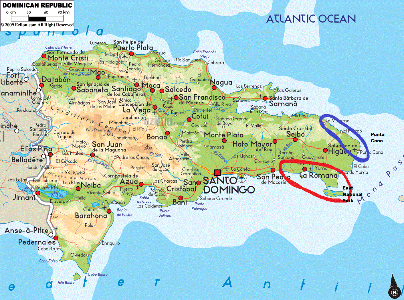 La Romana Saona Island East National Park And The Rest Of The Dominican Rep Physical Map 