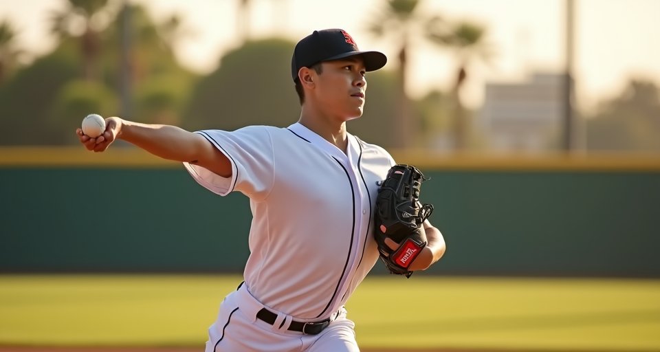 鄧愷威於大聯盟春訓登板，投出時速153公里的強勁速球。