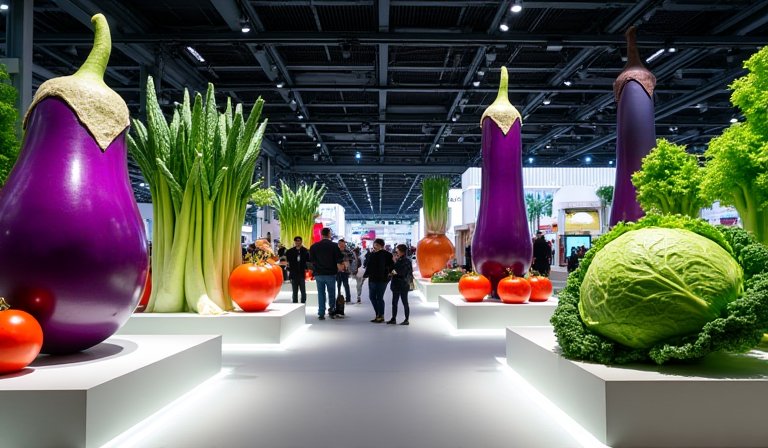 智慧農業館的垂直耕作系統，展示高密度的無土栽培技術。