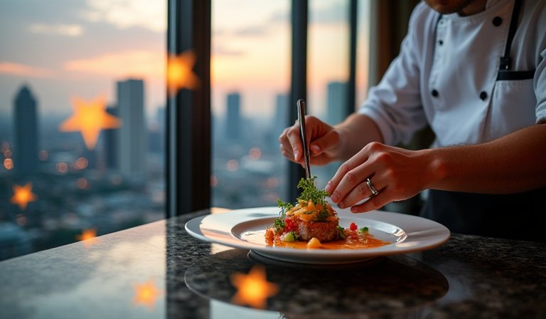 精緻如藝術品的法式料理於高級餐盤中優雅呈現